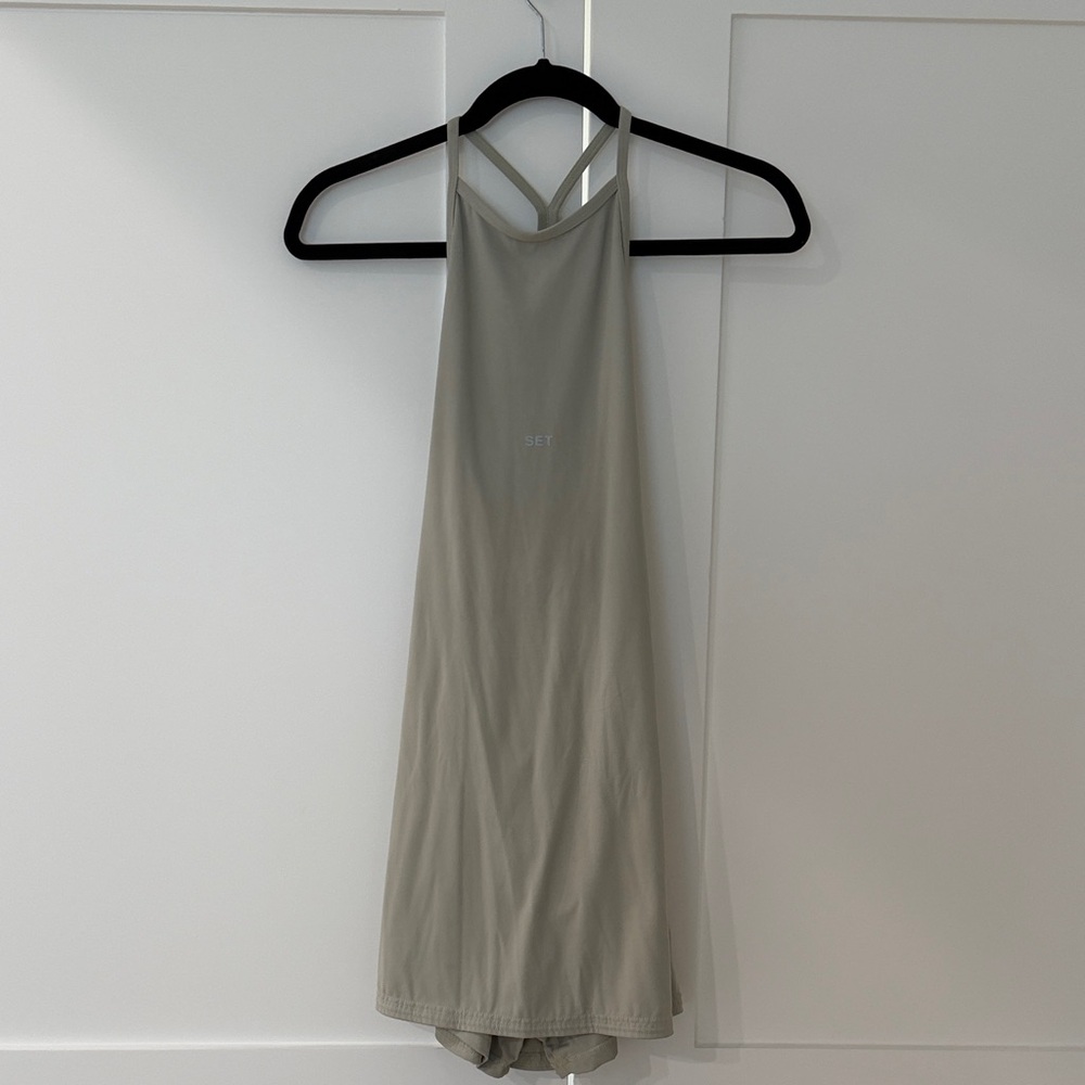 SET Active Sage Halter Cross-Back Mini Dress